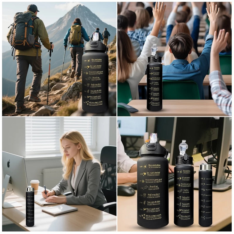 Kit 3 Garrafas Motivacionais 2L com Canudo – Squeeze Academia, Escola e Treino